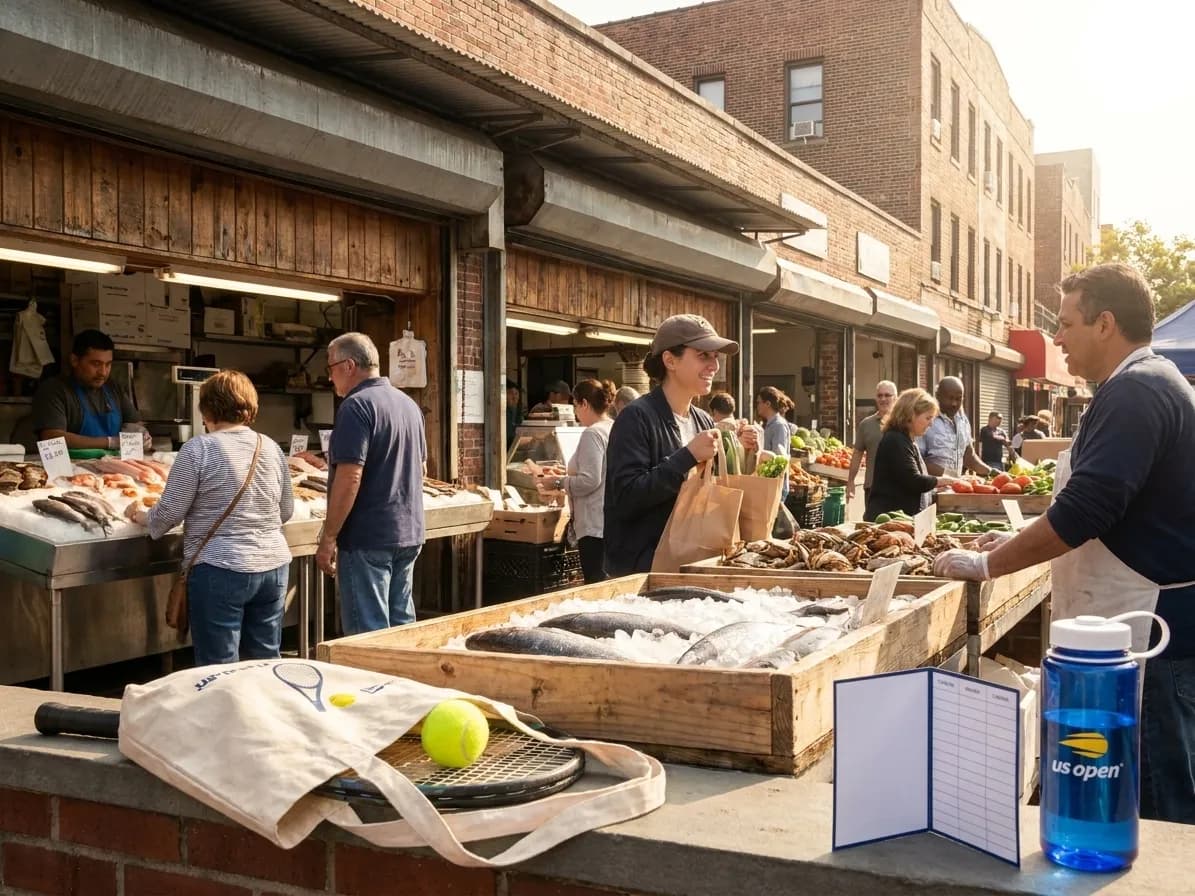 A bright Queens local-life scene connected to Joey Bart Giants Catcher: Queens Seafood Markets Near US Open.