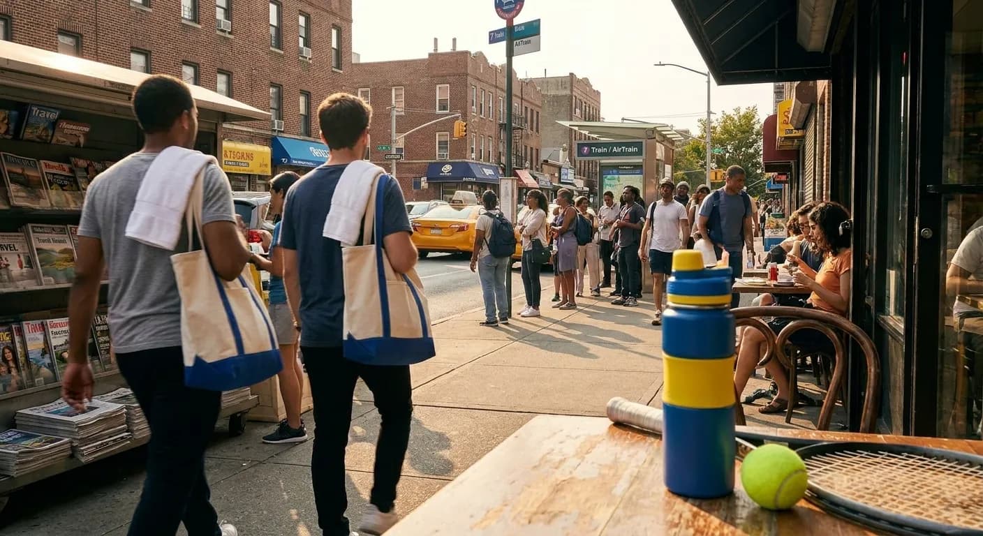 Bright Queens local-life detail for Air Force One Newsstand Route During US Open 2026.
