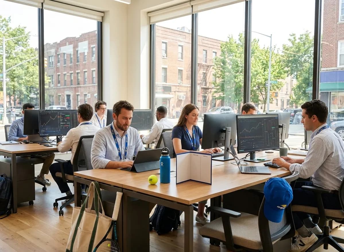 A bright Queens local-life scene connected to MSFT Stock Trading: Queens Coworking Spaces Near US Open Venue.