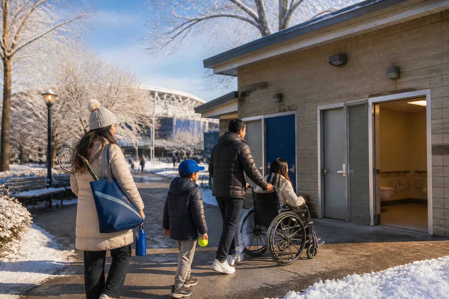 A bright Queens local-life scene connected to Coco Gauff Fans Accessible Restrooms Near US Open Grounds.