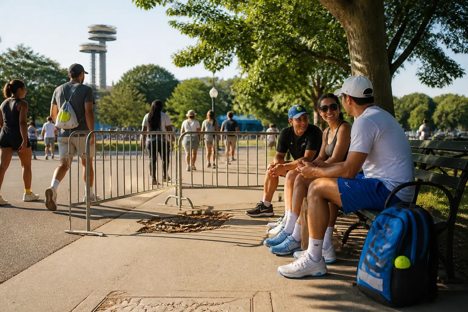 A bright Queens local-life scene connected to Jahmyr Gibbs Near US Open 2026: Shade-First Park Benches Around Corona.