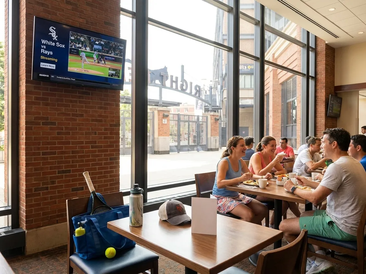 Bright New York local-life cover for White Sox vs Rays Streaming: Queens Hotel Breakfast Lounges US Open.