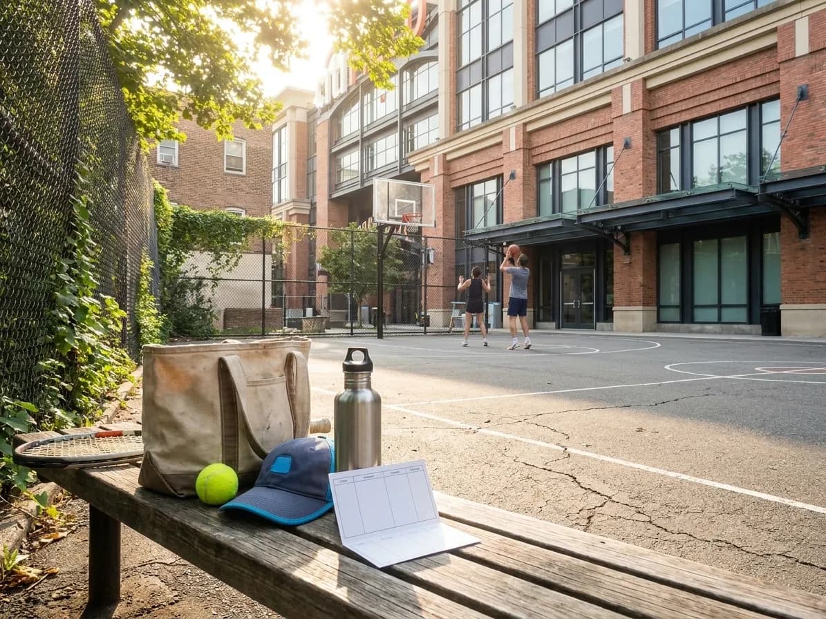 A bright Queens local-life scene connected to Aces vs Dream Outdoor Hoops Near 2026 US Open.