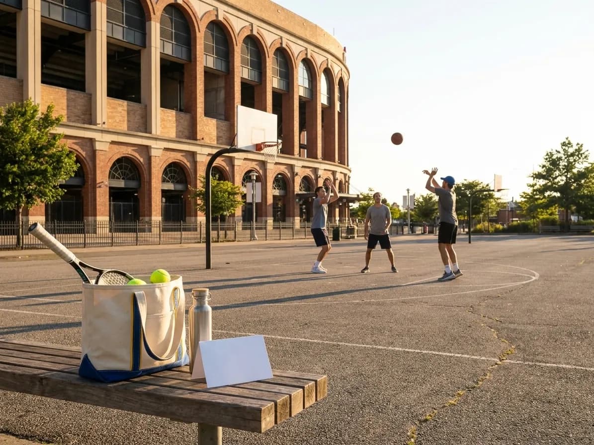 A bright Queens local-life scene connected to Aces vs Dream Outdoor Hoops Near 2026 US Open.