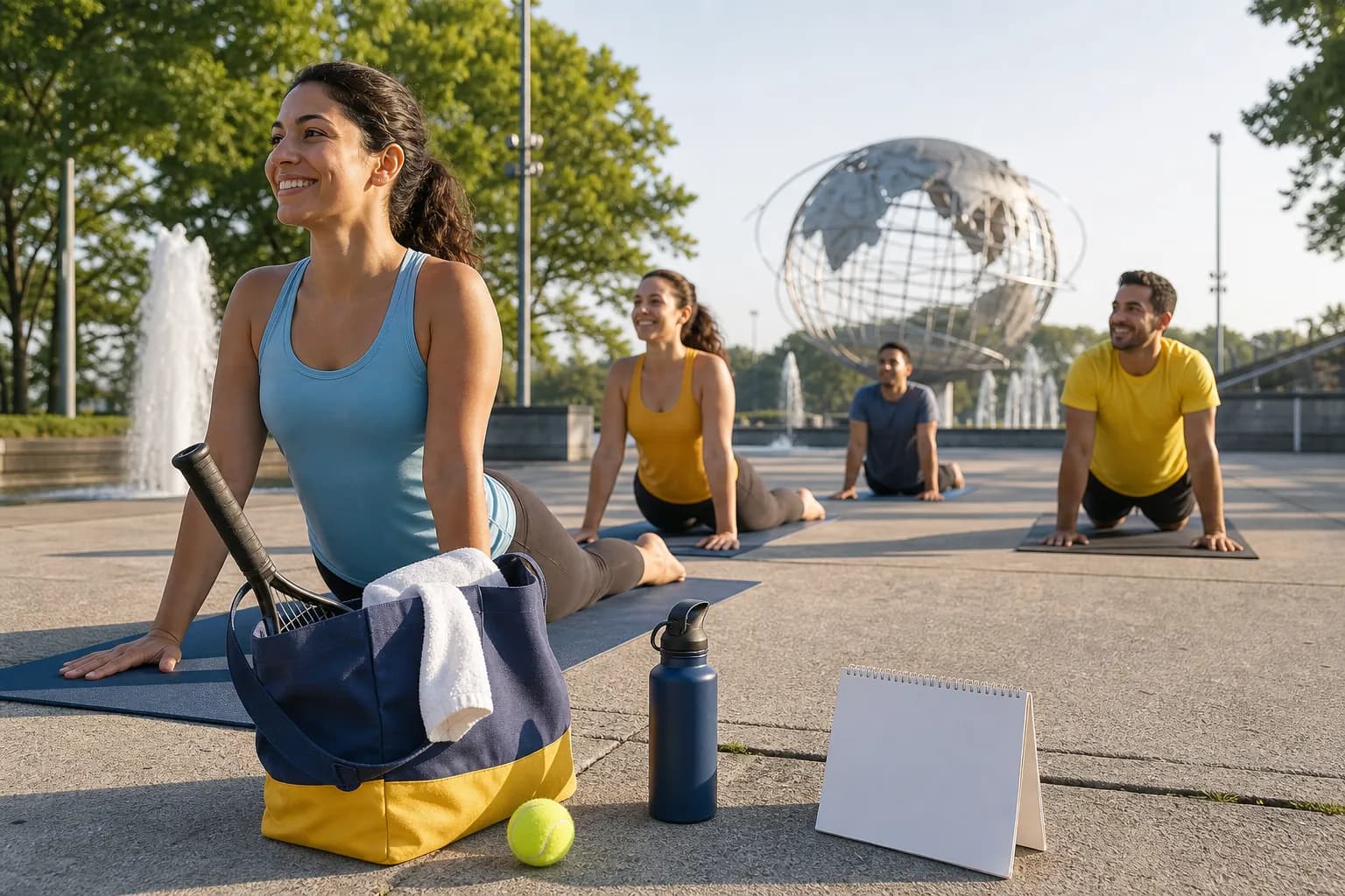 Bright New York local-life cover for Tigres Real Salt Lake Soccer Fans Sunrise Yoga Near US Open.