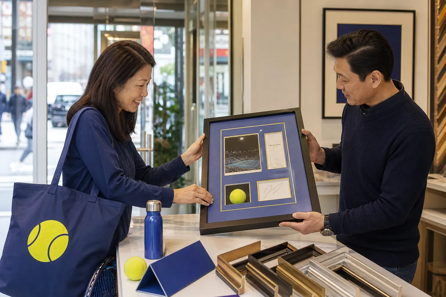 A bright Queens local-life scene connected to Alexander Zverev Era Tennis Memorabilia Framing Near 2026 US Open.