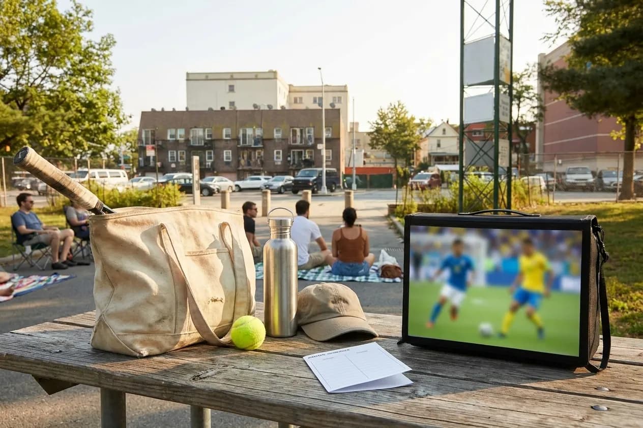Bright New York local-life cover for Leagues Cup 2026 Soccer Viewing Gardens Near US Open.