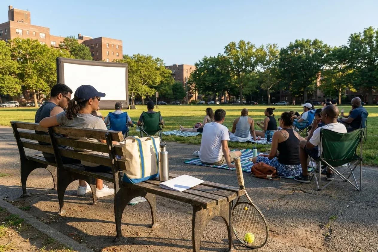 A bright Queens local-life scene connected to Leagues Cup 2026 Soccer Viewing Gardens Near US Open.