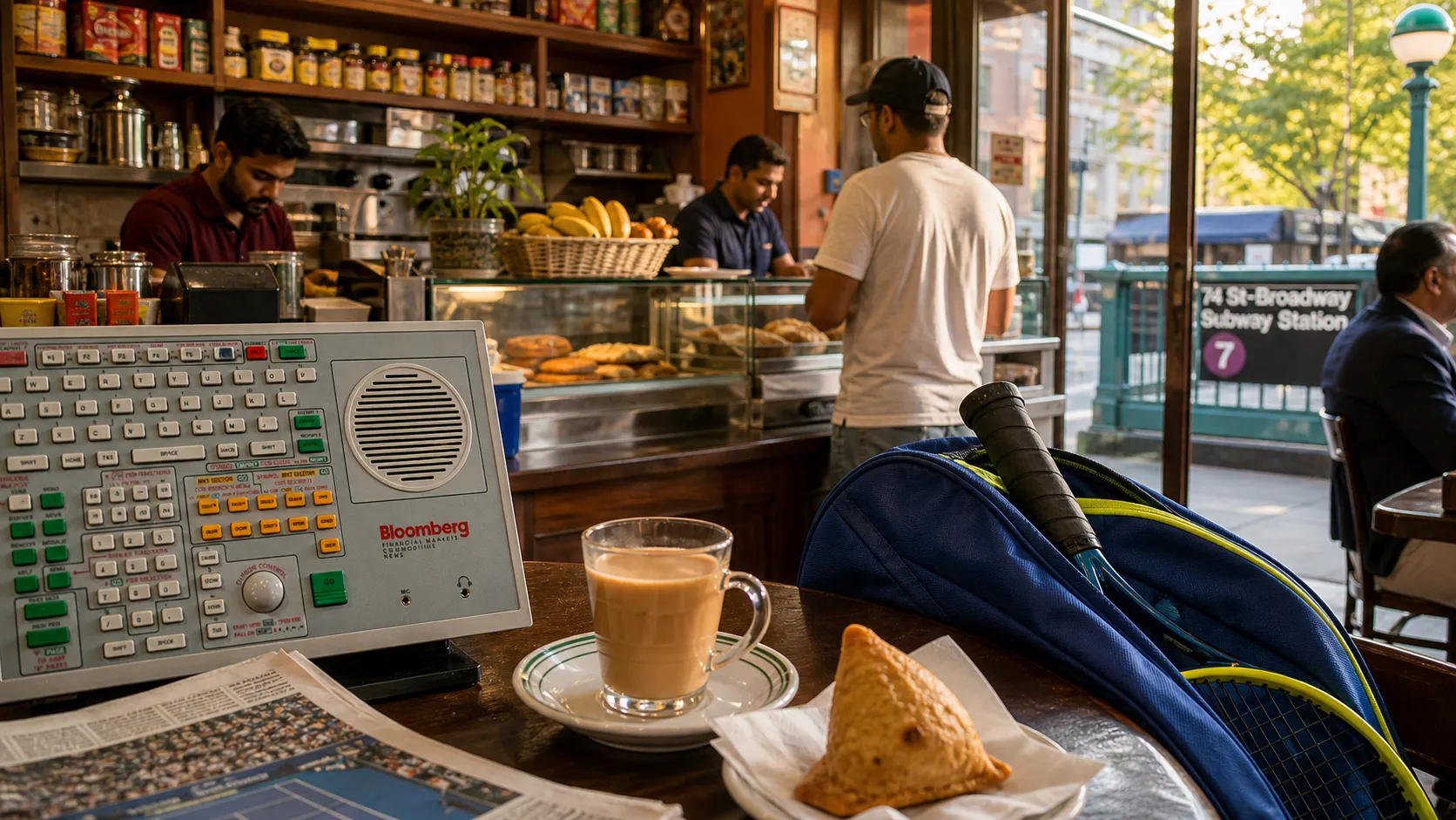 A bright Queens local-life scene connected to Kawhi Leonard Near US Open 2026: South Asian Tea Houses Before Evening Matches.