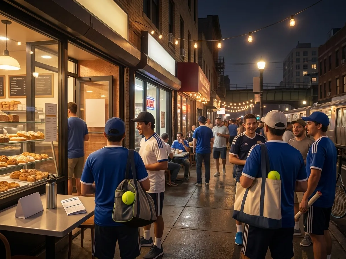 Bright New York local-life cover for Millonarios Pasto Colombian Bakeries Near 2026 US Open Queens.