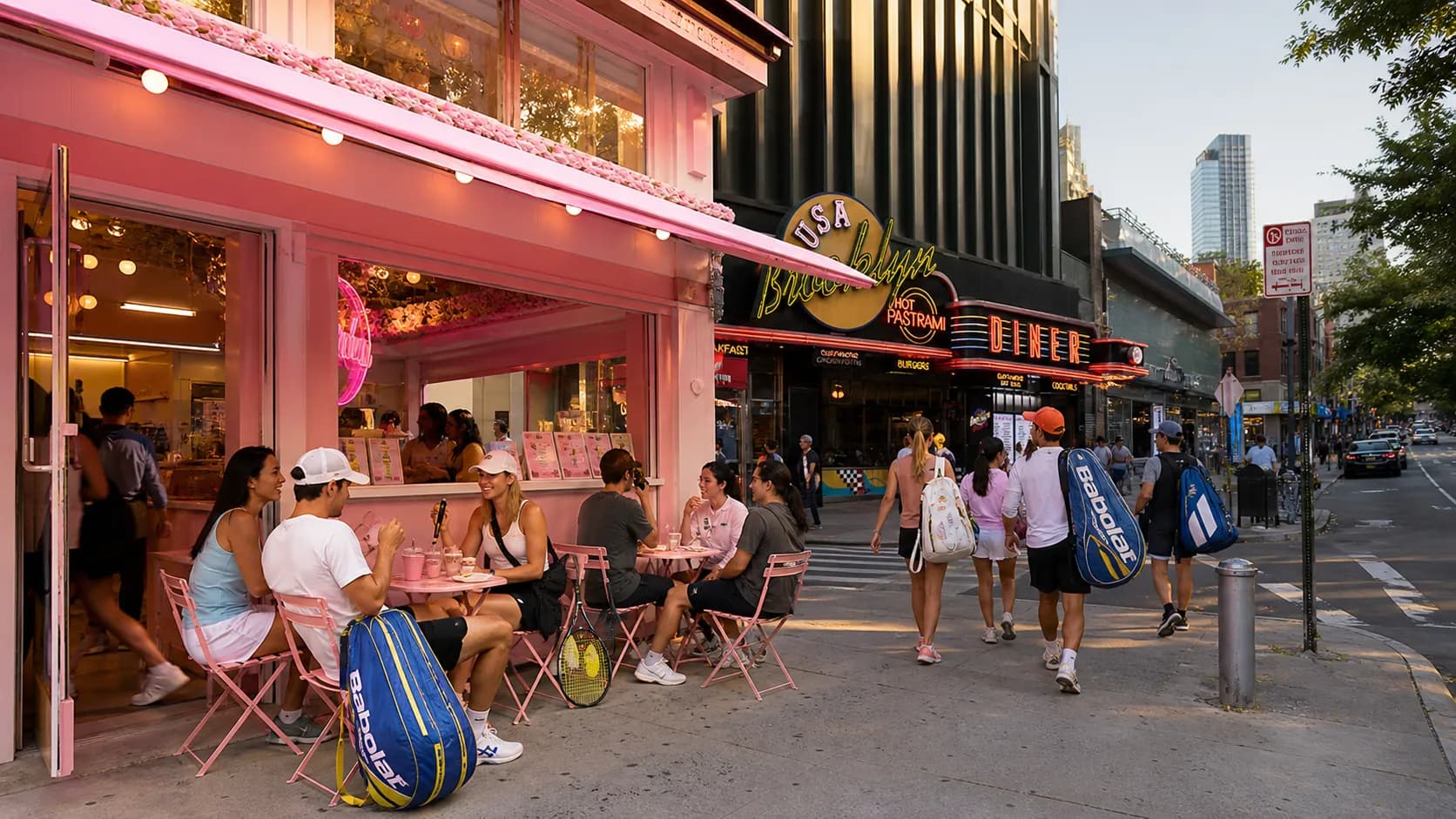 Bright New York local-life cover for Pink Near US Open 2026: Korean Dessert Cafés After Outer-Court Tennis.