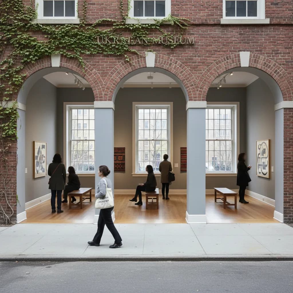 Editorial-style realistic scene inspired by Ukrainian Museum in New York.