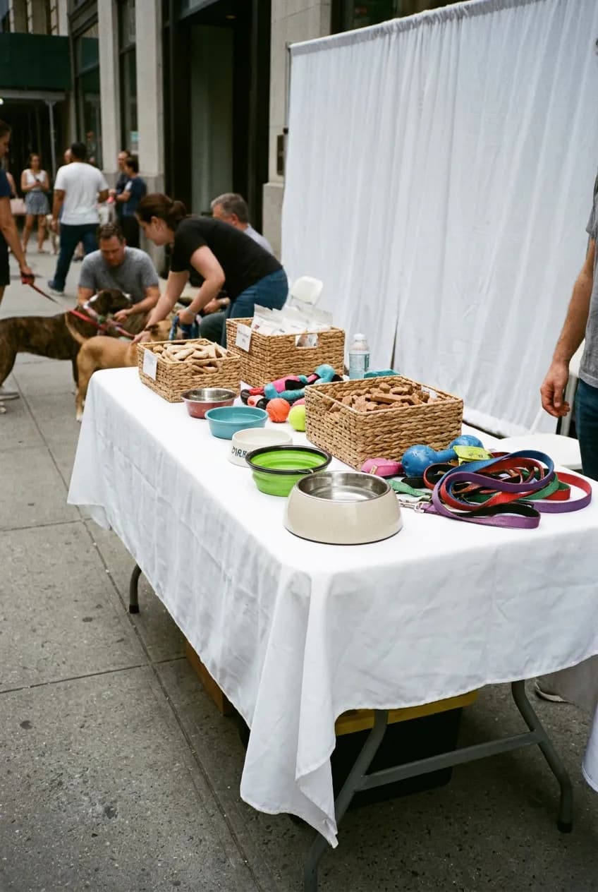 Pet support table at an outdoor dog event