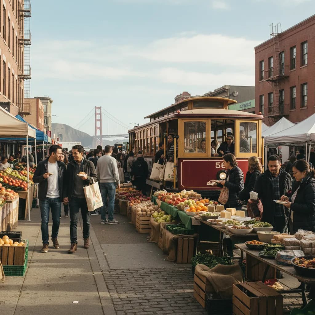 Editorial scene for Best Food Markets In SF For Casual Weekend Grazing in SF.