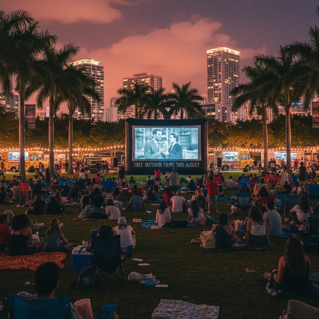 Editorial scene for Best Free Outdoor Movies In Miami This August in Miami.