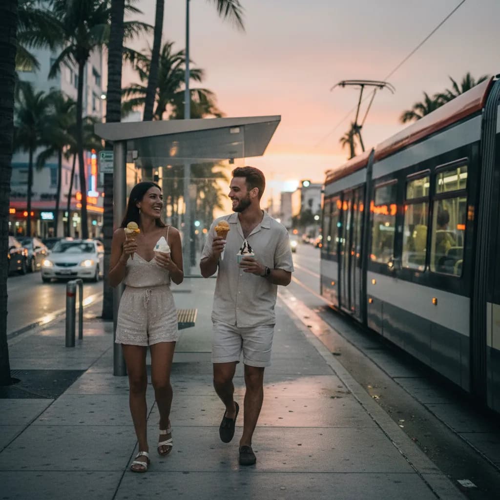 Editorial scene for Best Ice Cream In Miami After Sunset Walks in Miami.