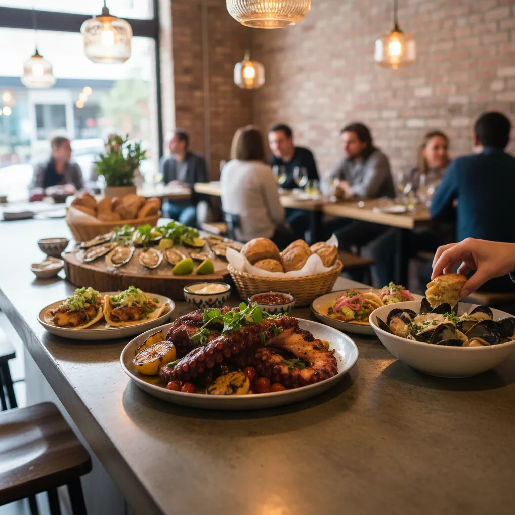 Editorial scene for Best Seafood Dinners In LA For Casual Groups in LA.
