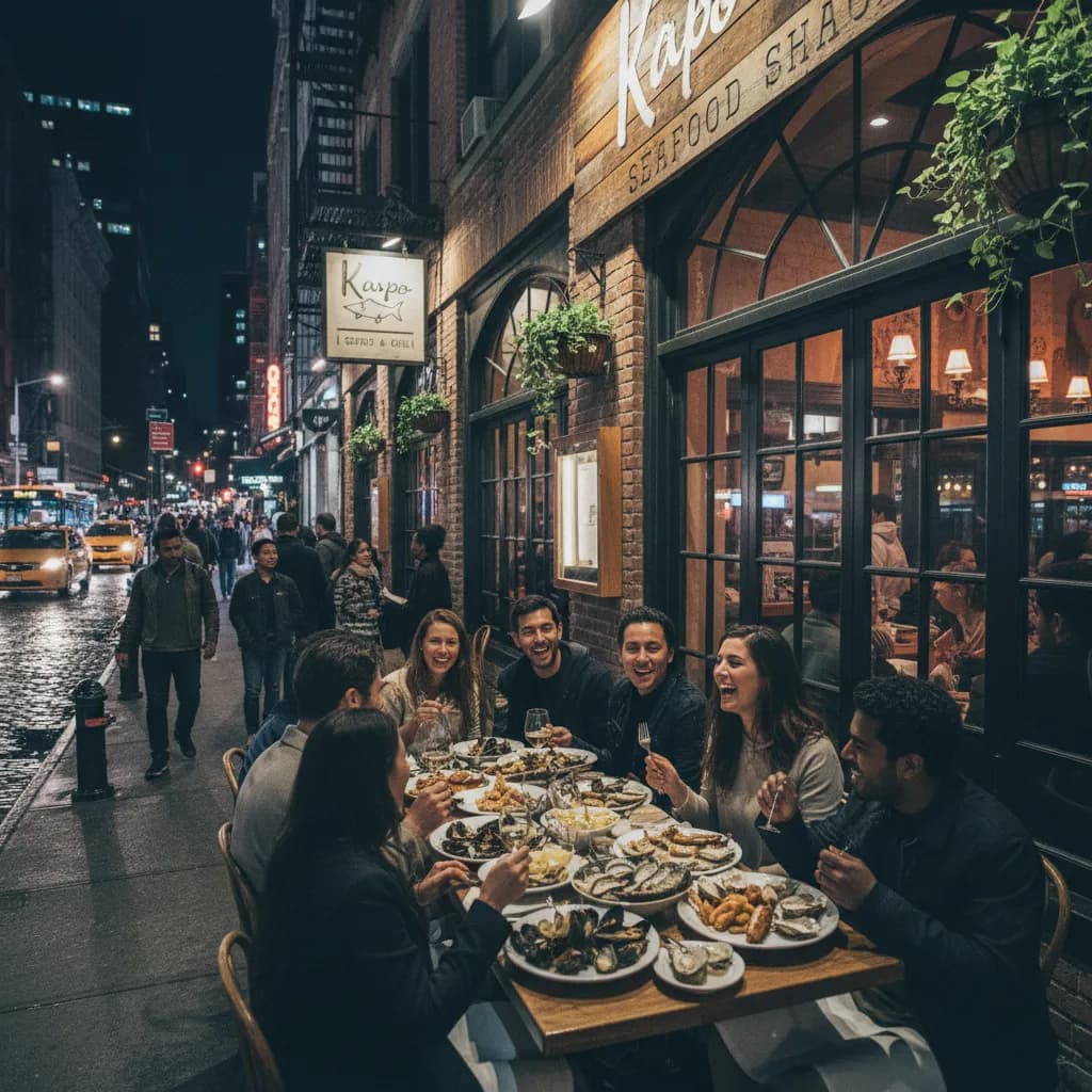 Editorial scene for Best Seafood Dinners In NYC For Casual Groups in NYC.
