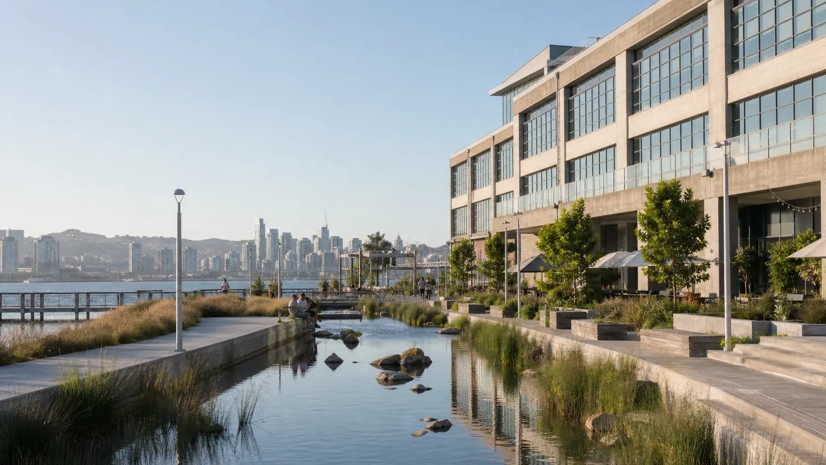 Realistic city scene for How to Turn reflecting pool Into a Real San Francisco Night