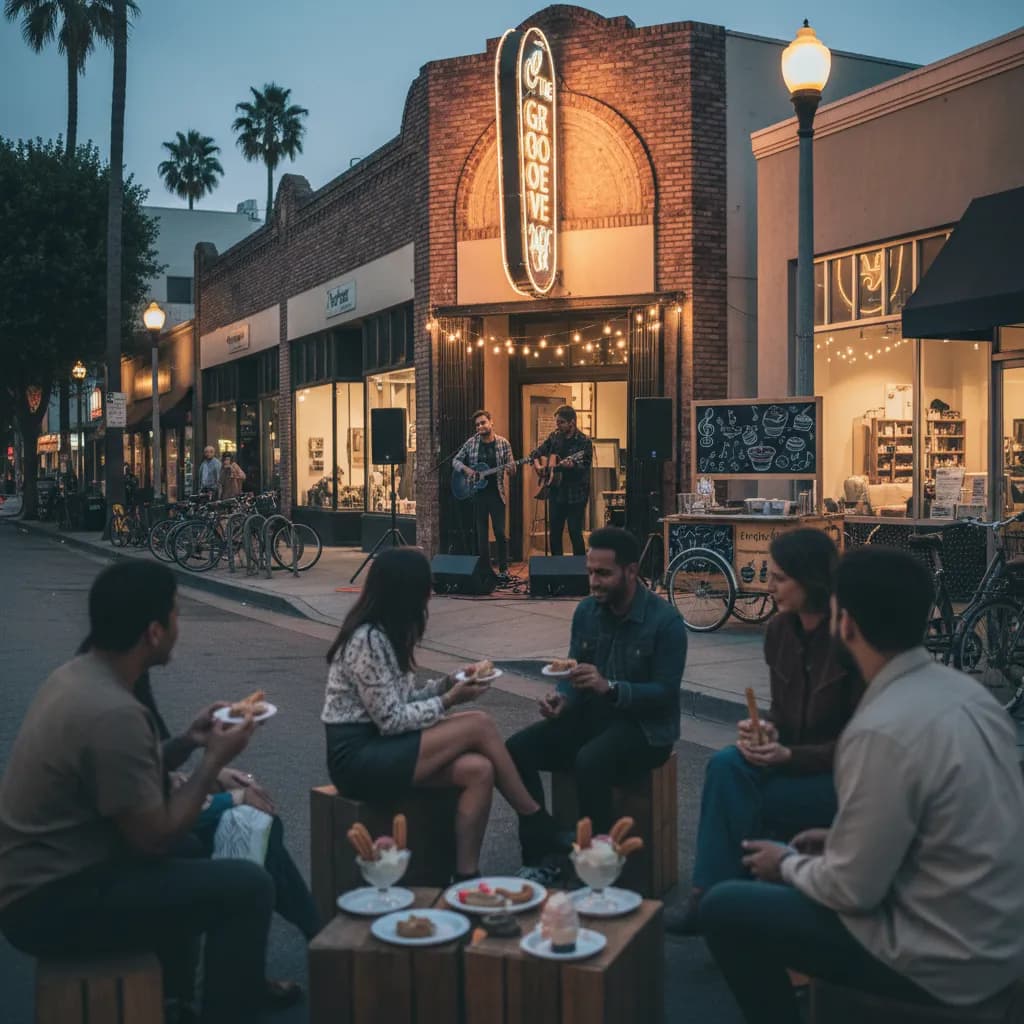 Editorial scene for LA Cheap Date Ideas With Music And Dessert in LA.