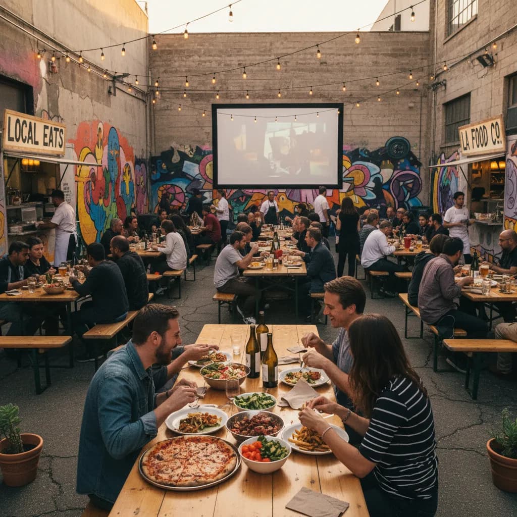 Editorial scene for LA Indie Movie Nights With Dinner Plans in LA.