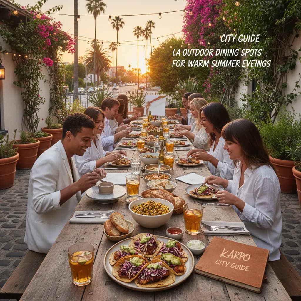 Editorial scene for LA Outdoor Dining Spots For Warm Summer Evenings in LA.