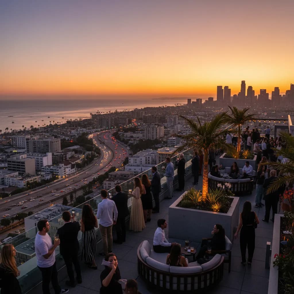Cover image for LA Rooftop Bars For Sunset Drinks And City Views in LA.