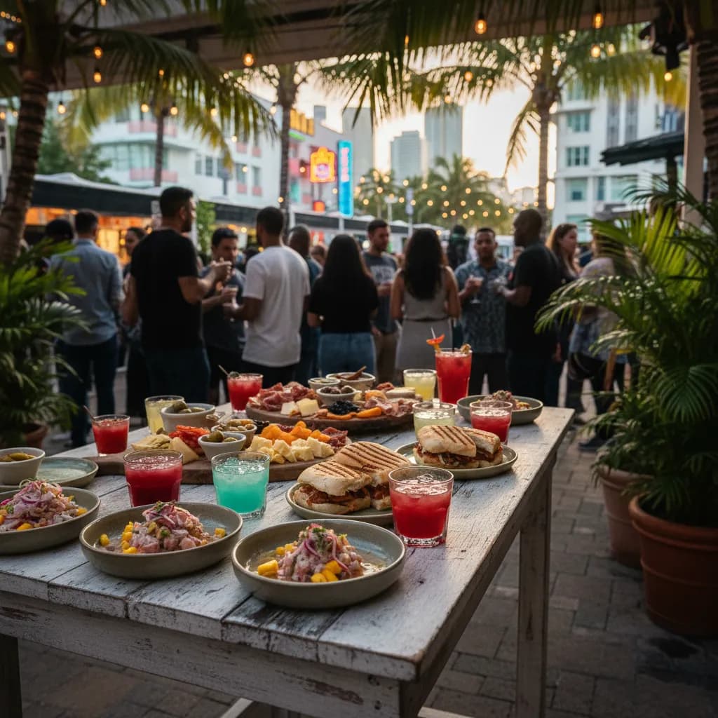 Editorial scene for Miami Happy Hour Guide For Brickell And Wynwood in Miami.