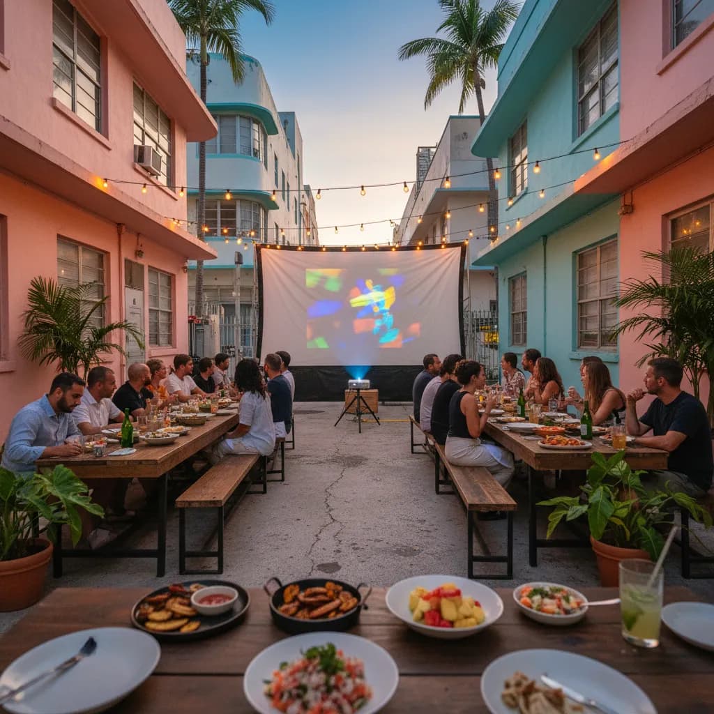 Editorial scene for Miami Indie Movie Nights With Dinner Plans in Miami.