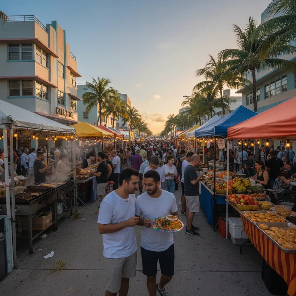 Editorial scene for Miami Street Fairs This Month With Food Vendors in Miami.