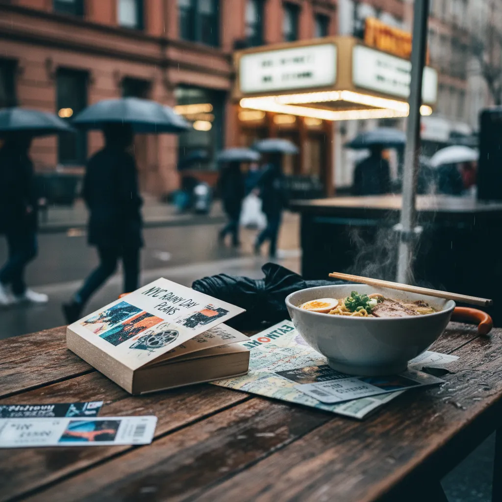 Editorial scene for NYC Rainy Day Plans: Museums, Movies, And Ramen in NYC.