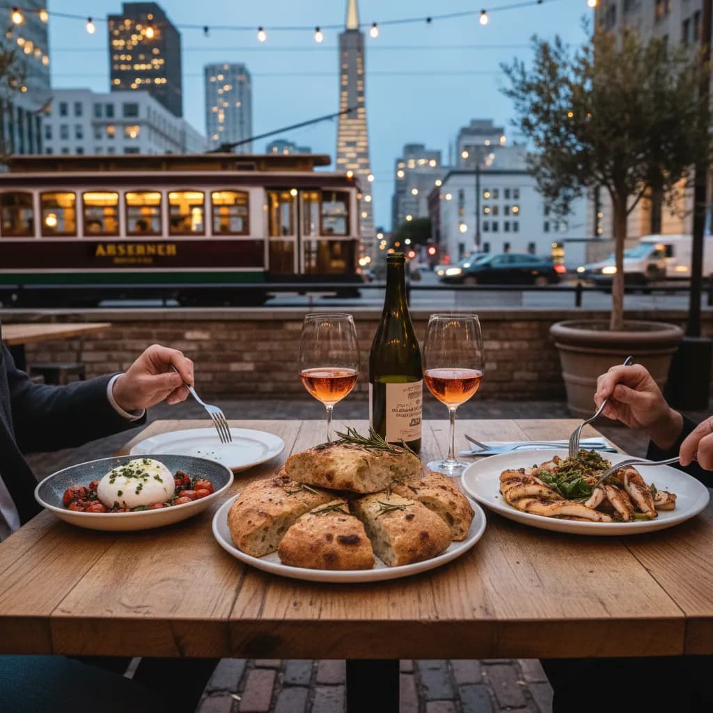 Editorial scene for SF Date Night Restaurants That Still Feel Relaxed in SF.