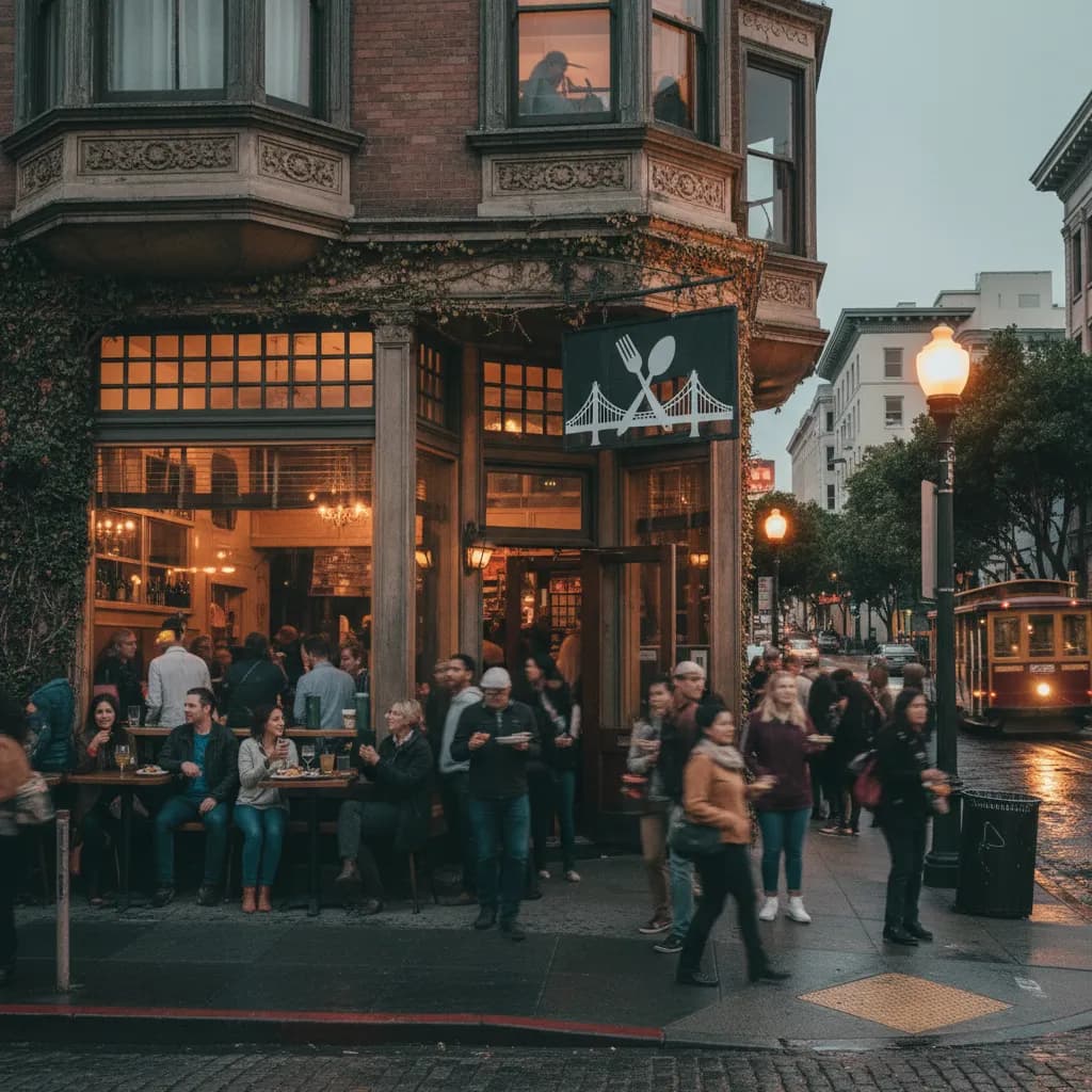 Editorial scene for SF Happy Hour Guide For Real Food And Drinks in SF.