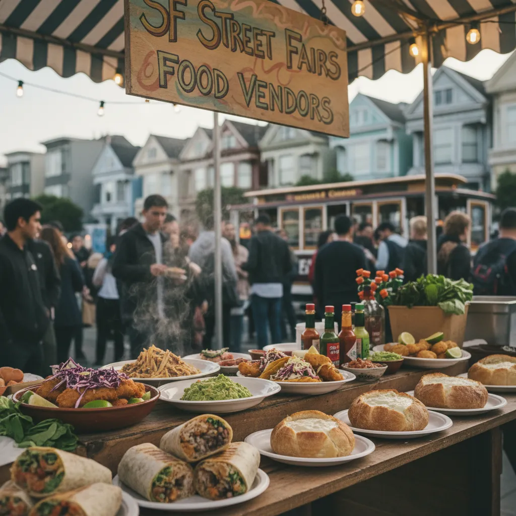 Editorial scene for SF Street Fairs This Month With Food Vendors in SF.
