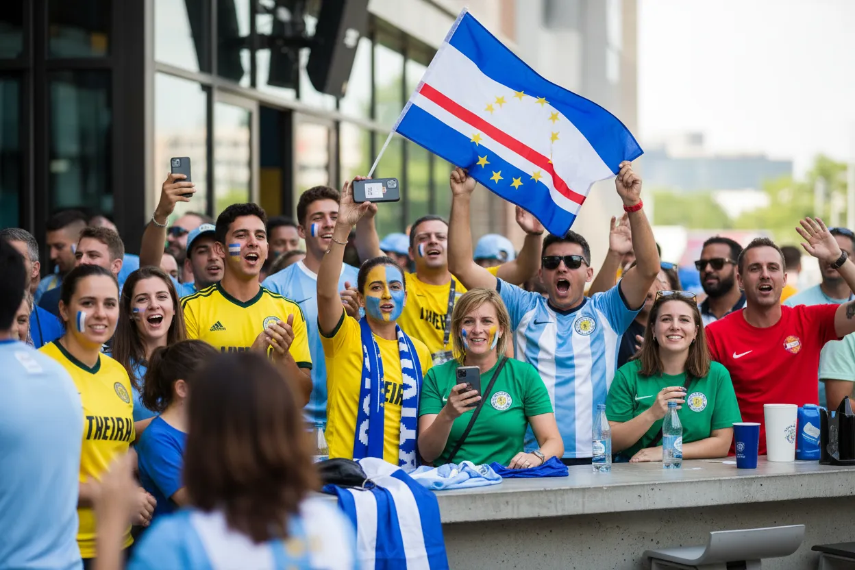 Uruguay and Cabo Verde supporters using a public route in East Rutherford