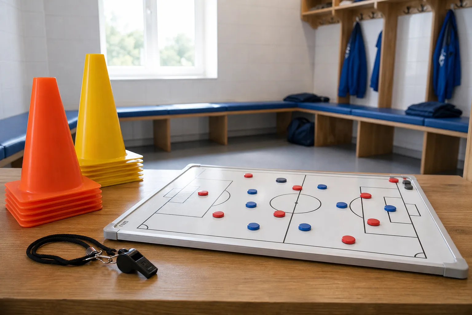 Bright realistic tactics board for US soccer coach explainer