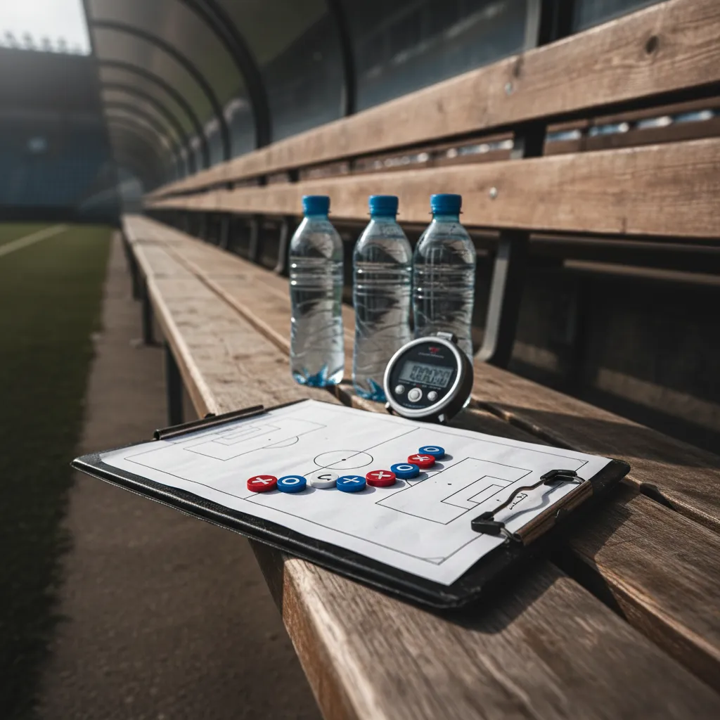 Tactical clipboard on dugout bench with formation diagram