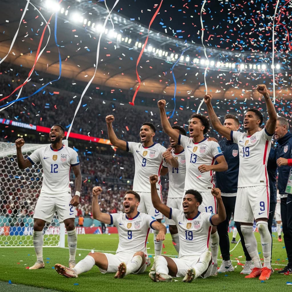 USA fans waving flags in a packed Los Angeles stadium