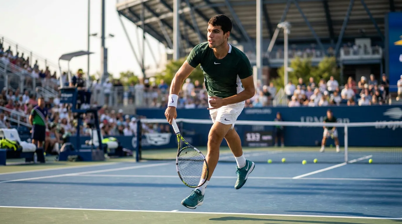 Photorealistic tennis scene illustrating US Open 2026 Dark Horses Ready for a New York Breakthrough.