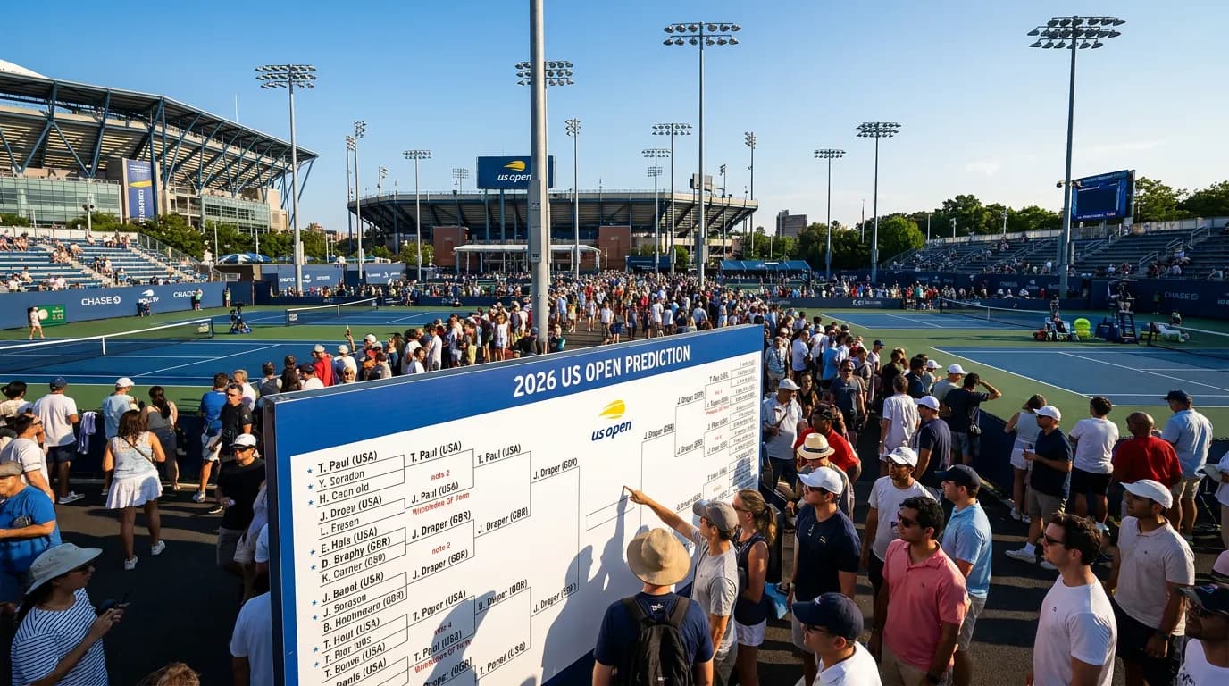 Bright US Open tennis atmosphere illustrating US Open 2026 Predictions Based on Wimbledon Results and Form.