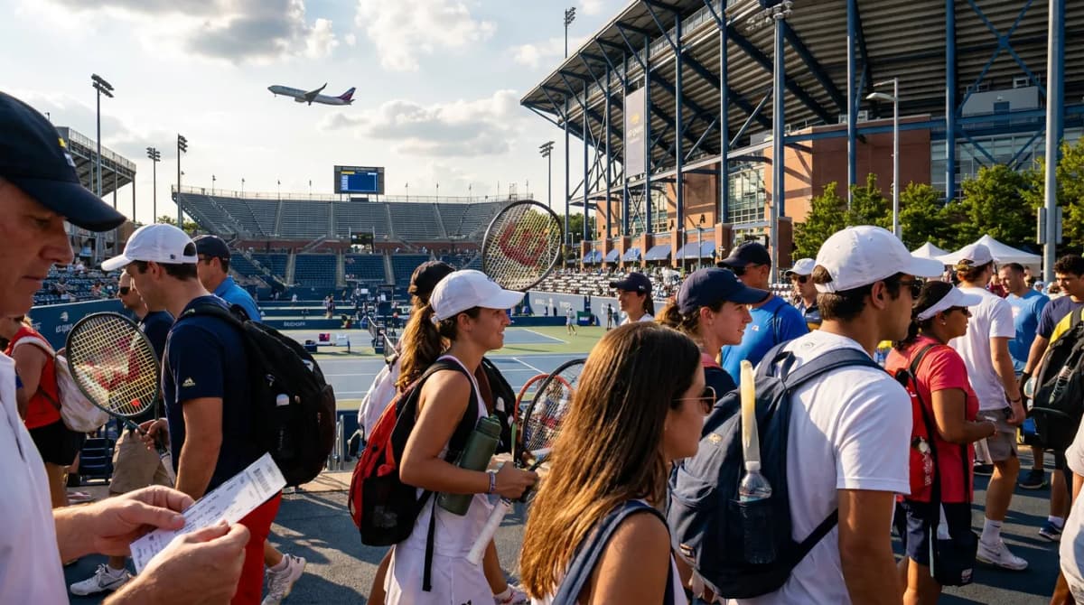 Photorealistic tennis scene illustrating US Open 2026 Schedule: Key Dates Every Tennis Fan Needs.