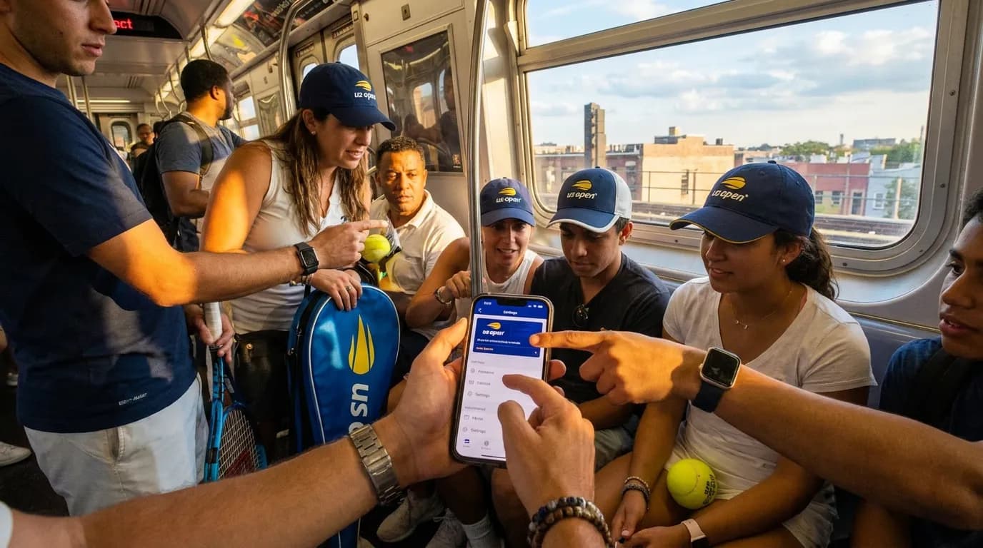 Photorealistic tennis scene illustrating US Open App Settings Fans Should Check First.