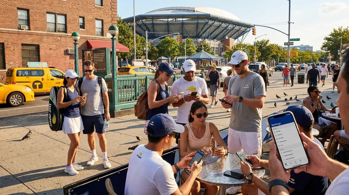 Bright US Open tennis atmosphere illustrating US Open App Settings Fans Should Check First.