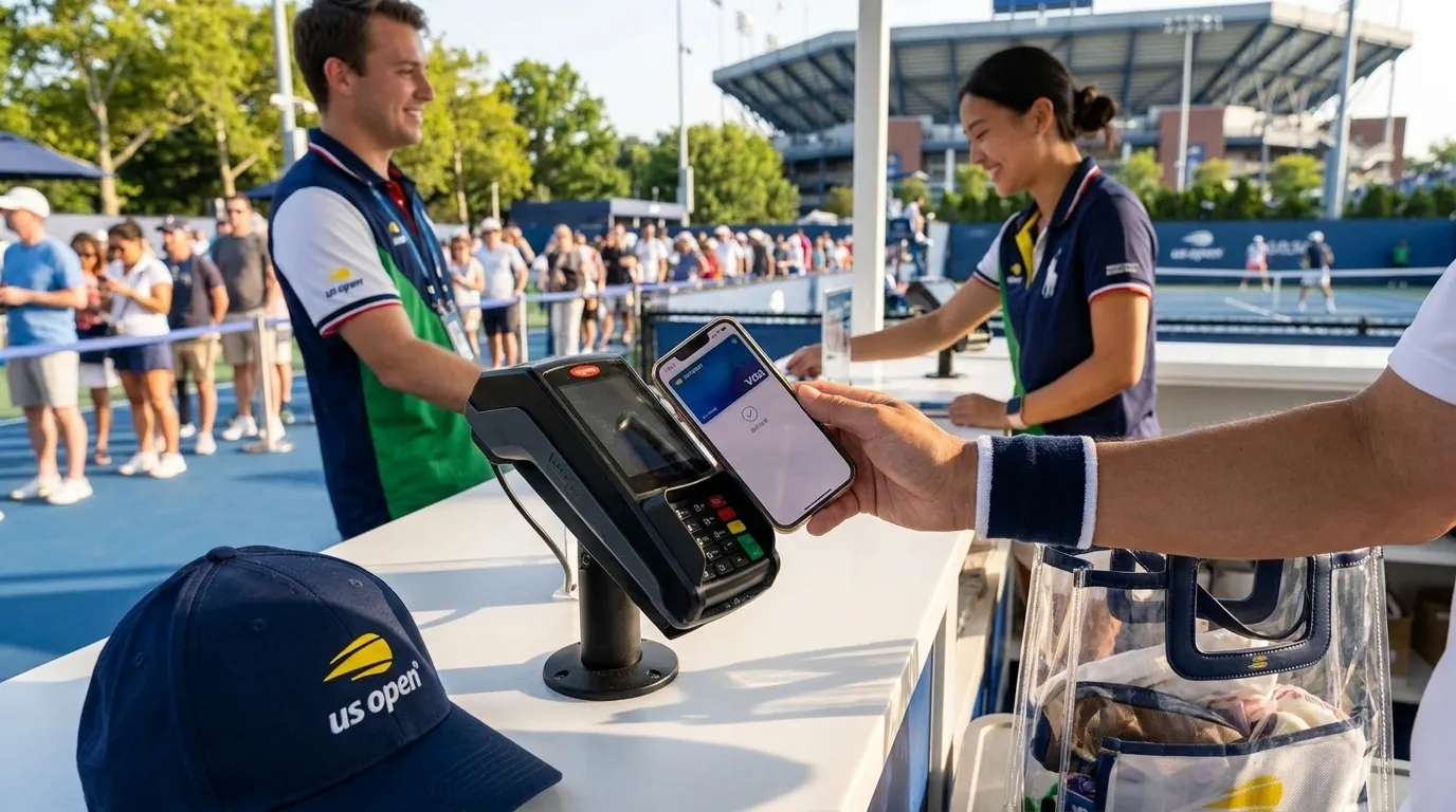 Photorealistic New York scene for US Open Cashless Payment Tips for Overseas Visitors.