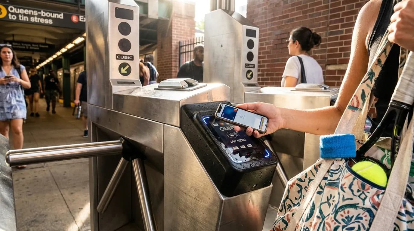 Bright editorial scene supporting US Open Cashless Payment Tips for Overseas Visitors.