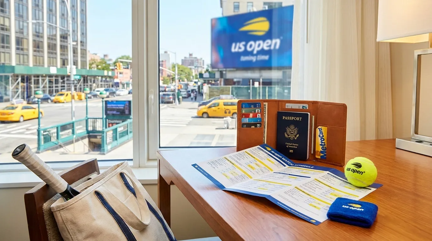 Bright editorial scene supporting US Open Cashless Payment Tips for Overseas Visitors.