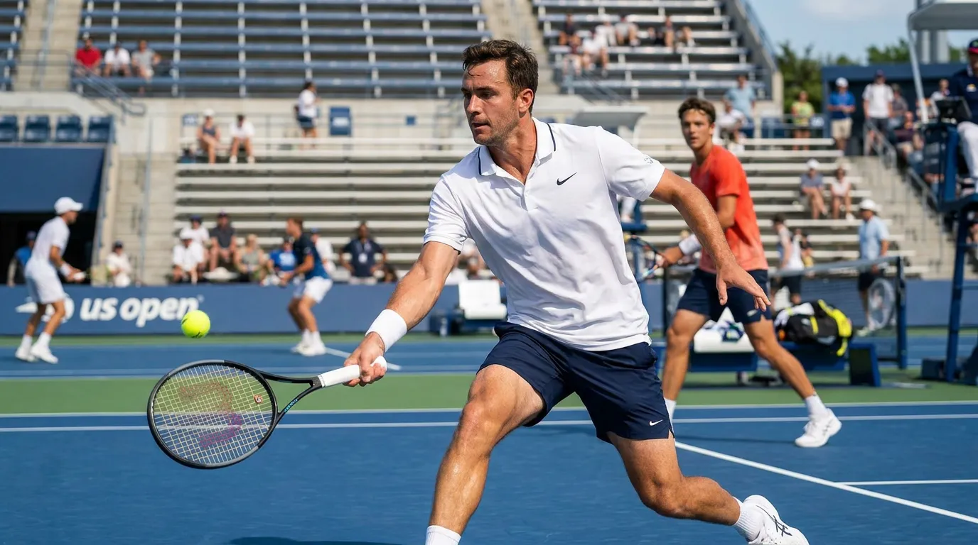 Photorealistic tennis scene illustrating US Open Draw Explained: Seeds, Wild Cards and Qualifying.
