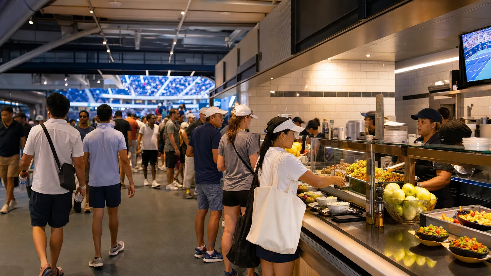 Bright US Open tennis atmosphere illustrating US Open Family Guide: Tickets, Food, and Kid-Friendly Sessions.