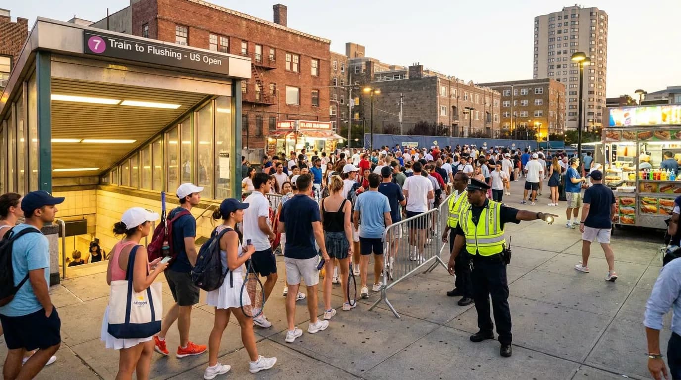 Bright US Open tennis atmosphere illustrating US Open Fan Safety Basics for Crowded Nights.