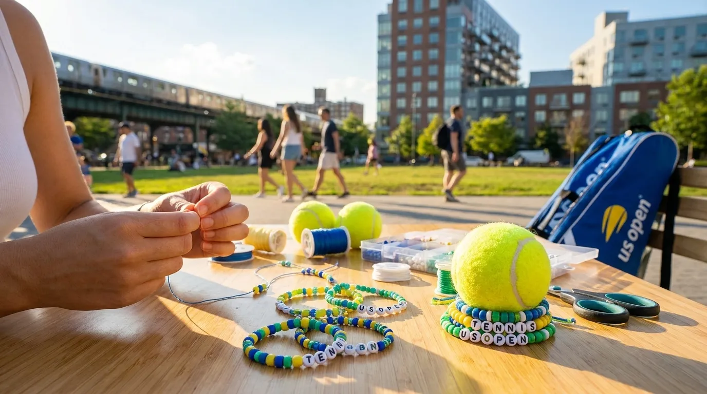 Photorealistic New York scene for US Open Friendship Bracelet Ideas Inspired by Tennis Traditions.